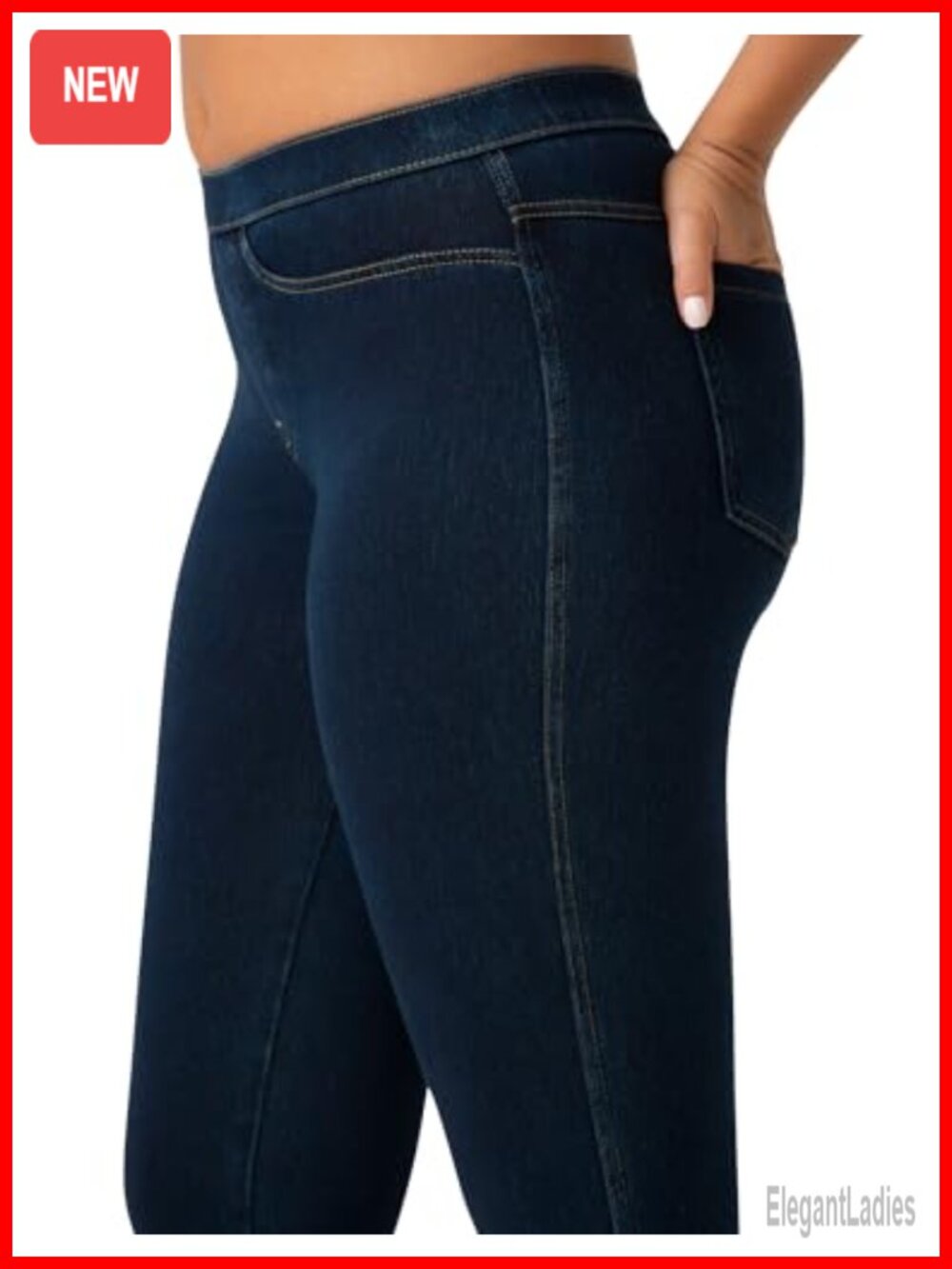 Classic Denim Capri Leggings with Pockets Stretch Pull On Pants - Picture 3 of 6